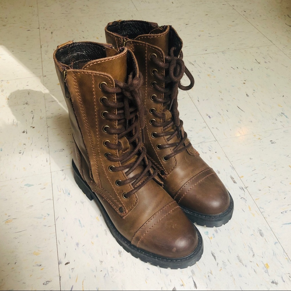 Brown Leather Lace up Combat Boots